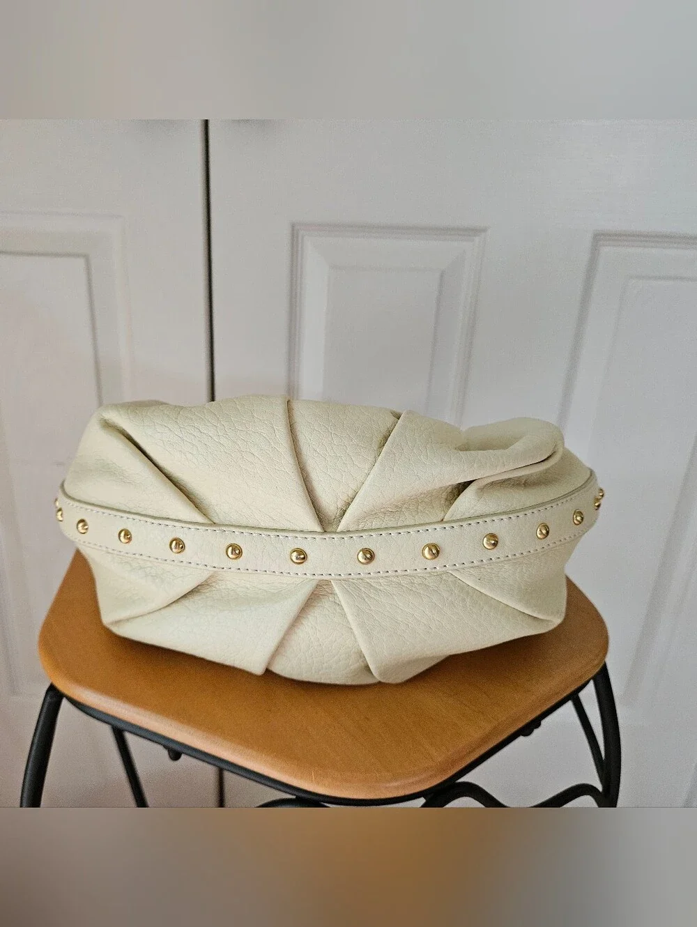 MAXX NEW YORK Cream Pebbled Leather with Gold Hardware Hobo Shoulder Bag